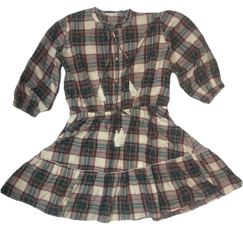 Simply Southern XXL Dress Holiday Spirit Plaid Colors Tassels 3/4 sleeve Short